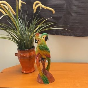 Wooden carved hand painted pair of parrots